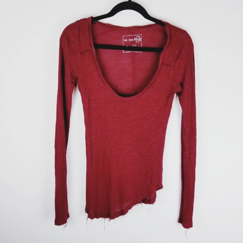 we the free long sleeve thermal raw hem frayed sm